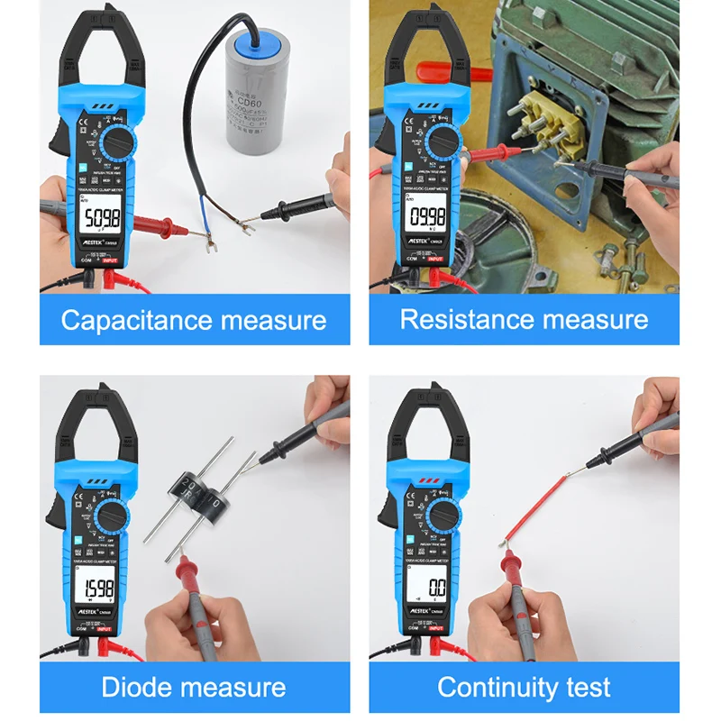 Mestek 1000A AC DC Voltager Digital Curent Clamp Meter Multimeter Pinza Amperimetrica True RMS Capacitance NCV Ohm Hz Temp Tool