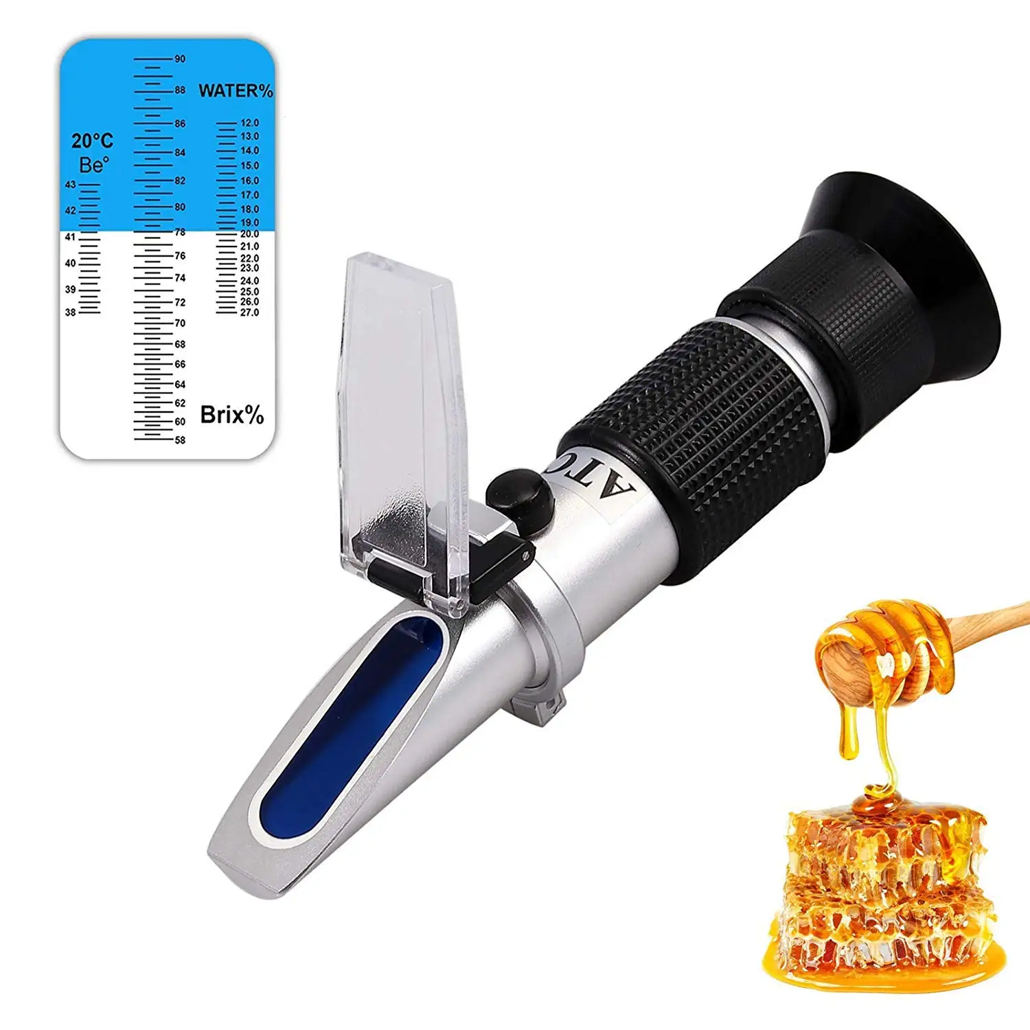 3-in-1 Uses, 58-90% Brix Scale Range Honey Moisture Tester Honey Refractometer for Honey Moisture, Brix and Baume,  with ATC