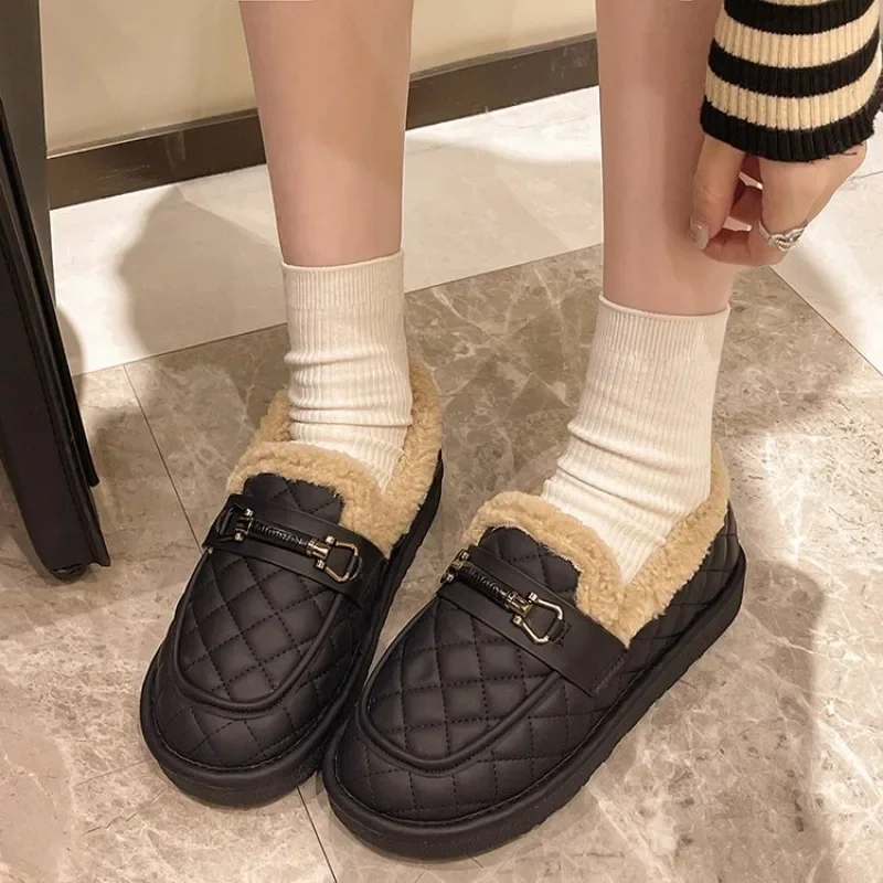 플러스 사이즈 42 겨울 여성 기모 따뜻한 코튼 신발, 방수 스노우 부츠, 부드럽고 편안한 겉옷 플랫 로퍼