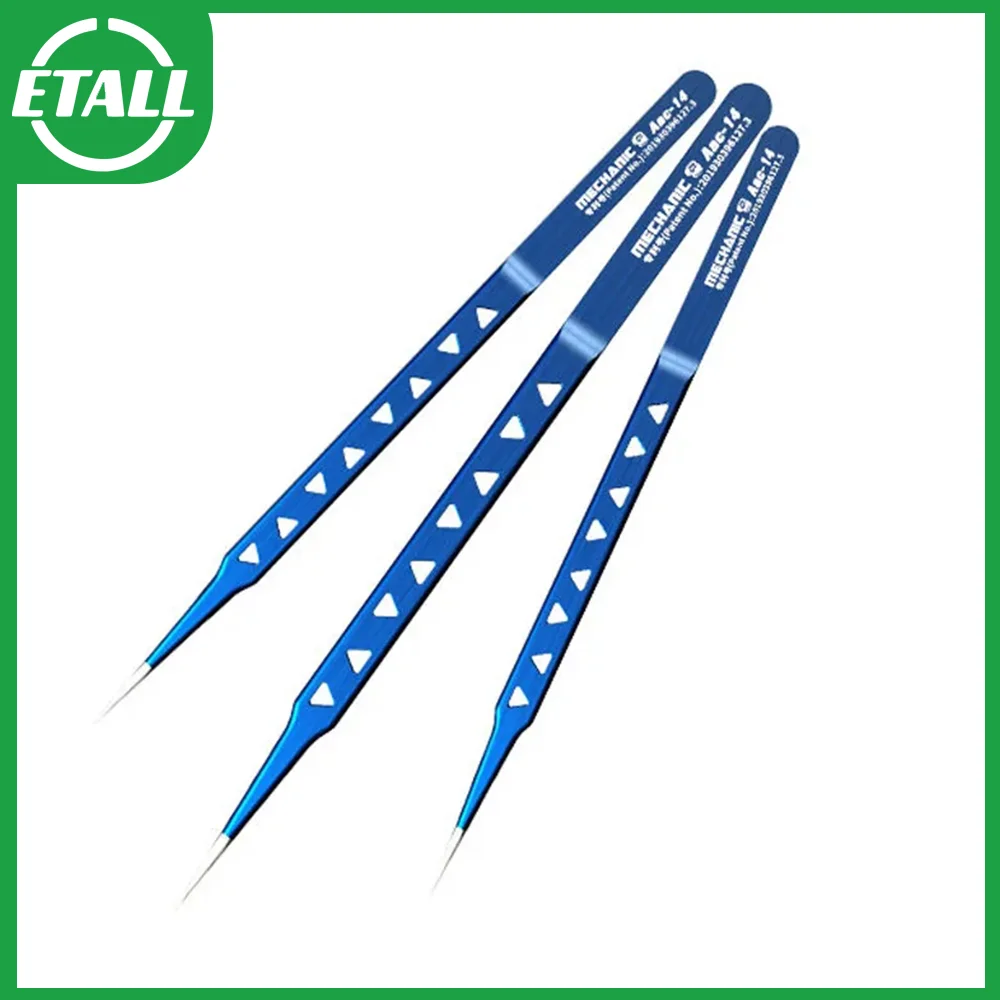 MECHANIC Aac-14 Non-magnetic High Hardness 8 Hollows Heat-dissipating Stainless Steel Precise Tweezers Phone PCB IC Chip Repair