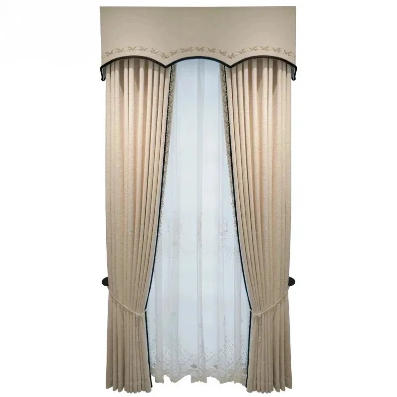 

Custom Size Luxury European Curtains for Living Room Bedroom Villa High-end Modern Blackout Chenille White Curtain White Tulle