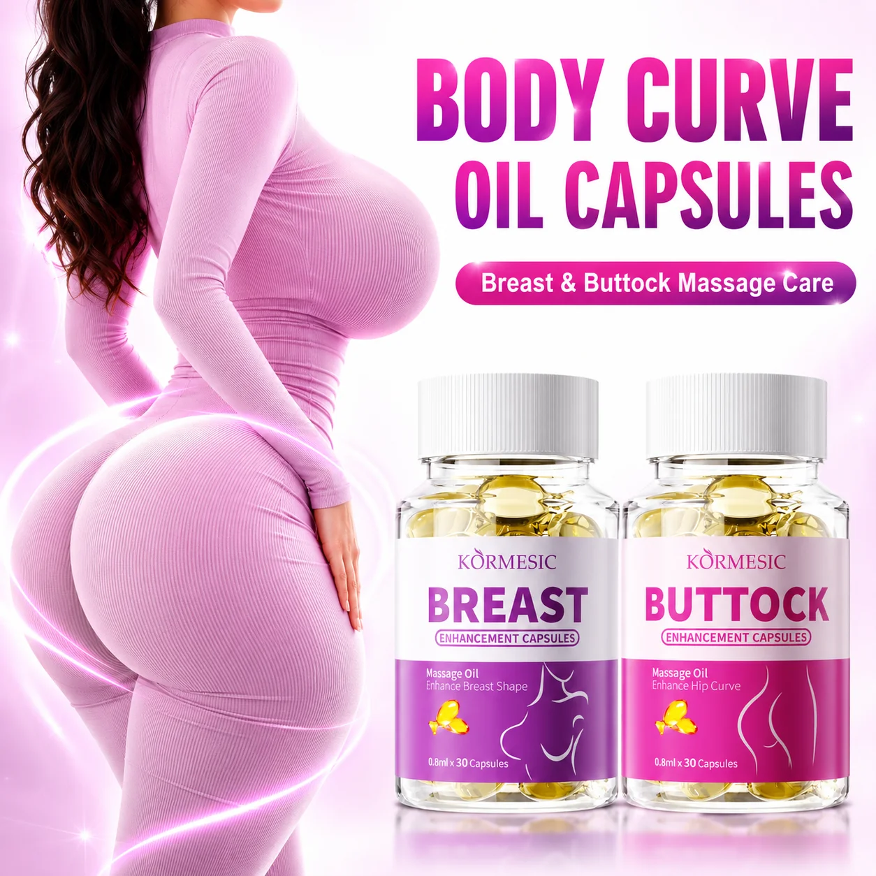 Breast Buttock Enlargement Massage Oil Capsules, Women Body Curve Enhancer, Hip Breast Firming Plumping Serum, Fuller Shape 30pc