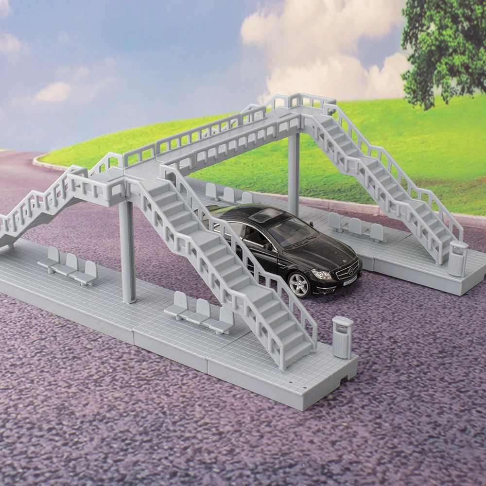 Modèle de pont de ville, Structure de construction de route urbaine avec escaliers, Kits de modèles d'affichage de scène de pont de route de rue de ville