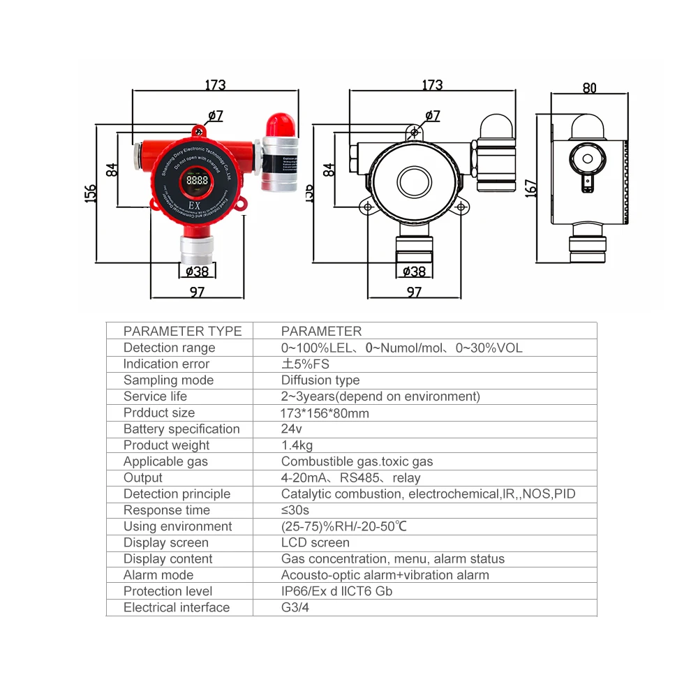 Industrial Fixed LPG,LNG,CH4,EX,Combustible Gas Leakage Detector Alarm Factory Direct