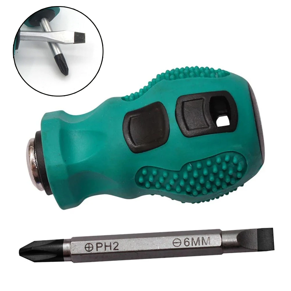 1Pcs CHROME VANADIUM  Stubby Screwdriver Dual-Purpose Slotted Cross Stubby 2 In1 Magnetic Screwdriver Repair Hand Tool