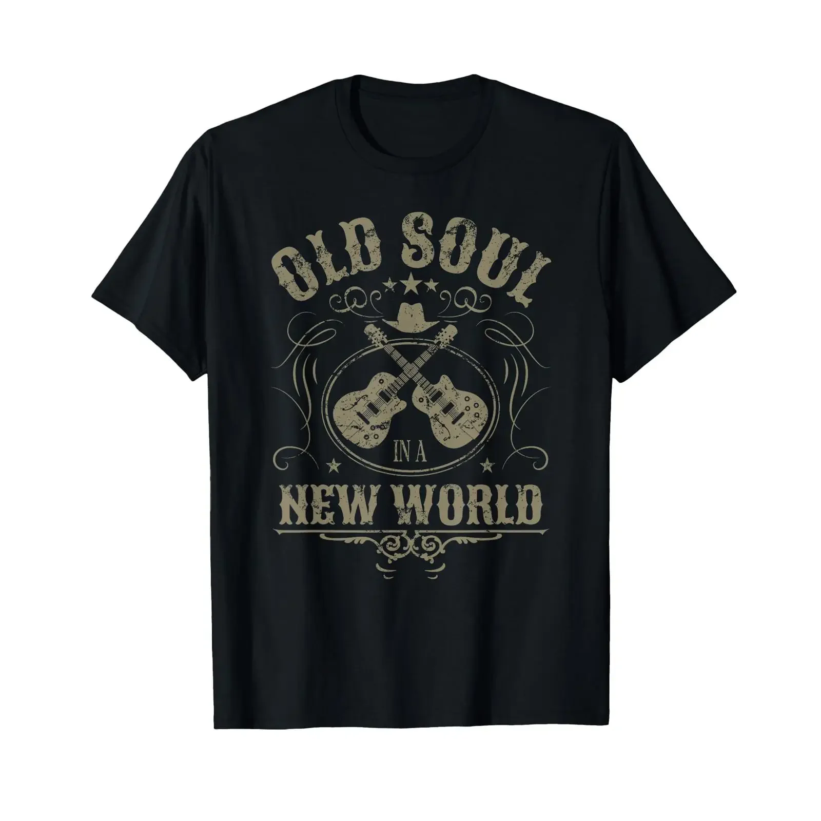 Old Soul in a New World Country Bluegrass Music Guitar Fan T Shirt vintage Washed Comfortable Breathable Stretched Unisex