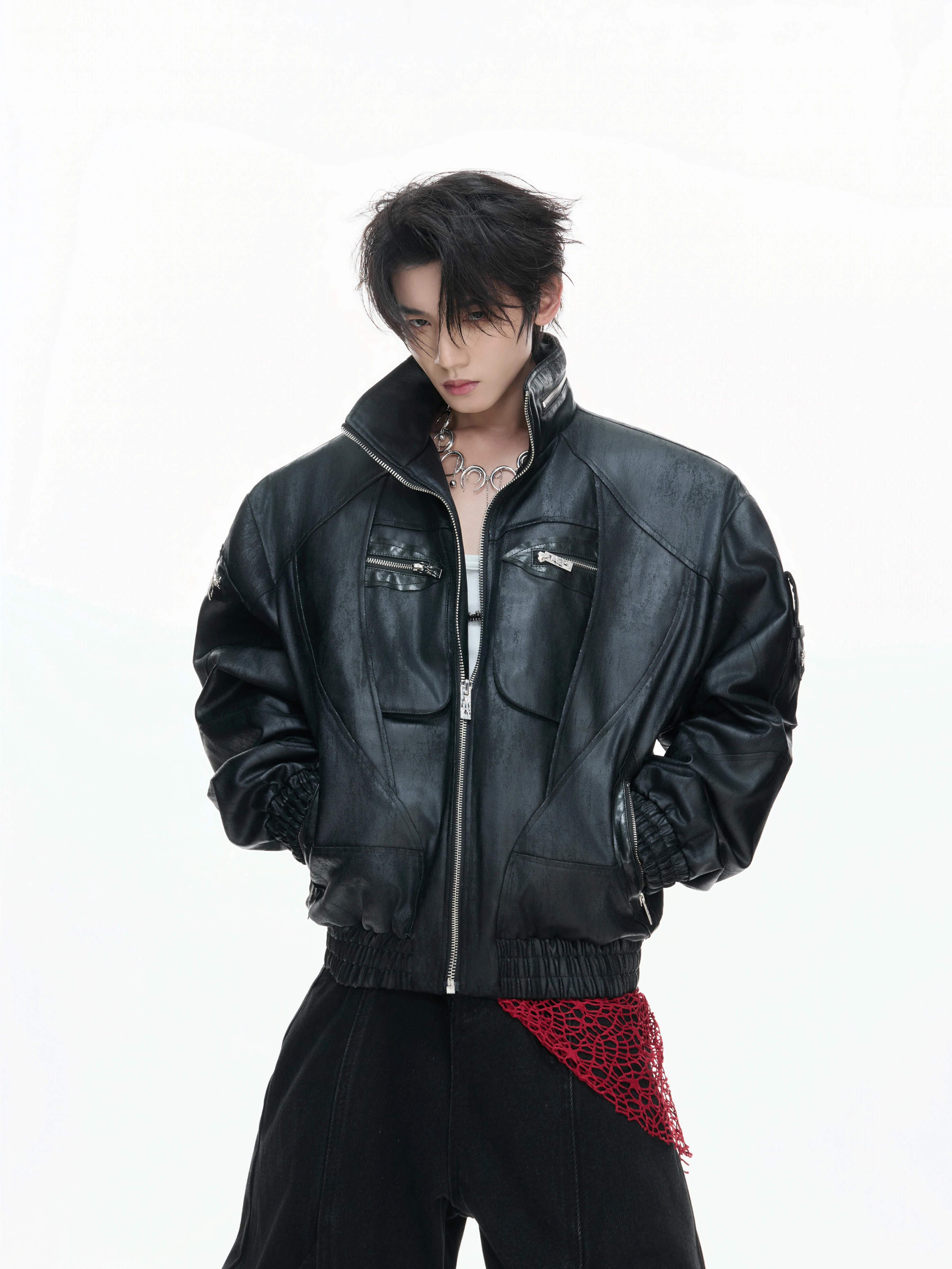 ArguE CulturE Heavyweight Waxed Jacket Stand Collar Multi-Zipper Deconstructed Leather Coat Fashion Urban Style Waterproof