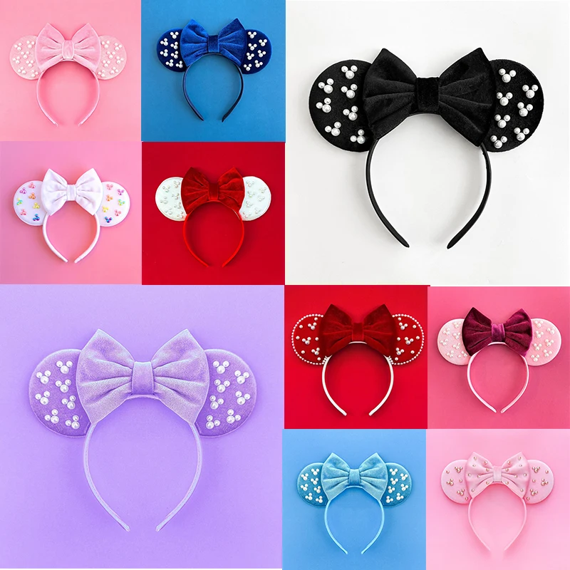 Disney Maleficent Ears Mickey Headbands Women Sequins Bow Hair Accessories Girls Mistress of Evil Hairbands Kids Halloween Gifts