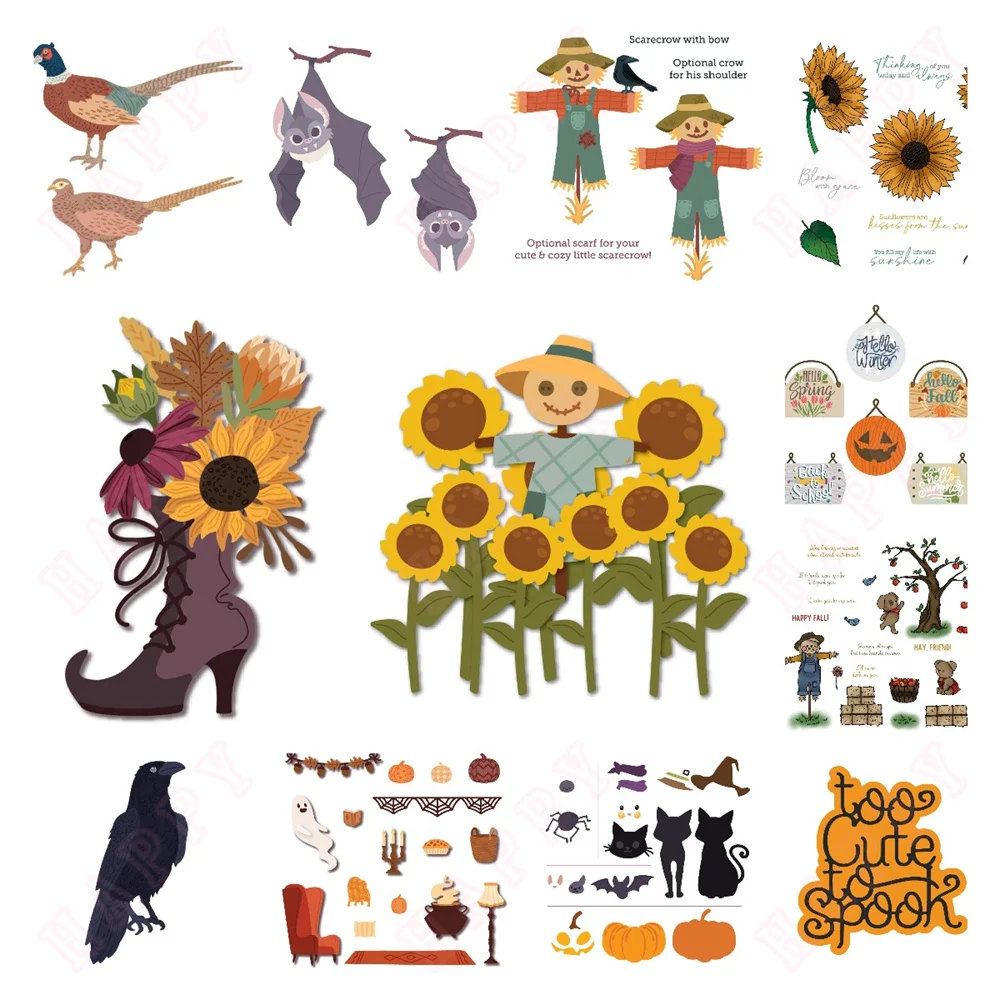 Seasonal Signs Stamps or Metal Cutting Dies Mini Fall Florals Stencil for DIY Craft Making Greeting Card Scrapbook Halloween New
