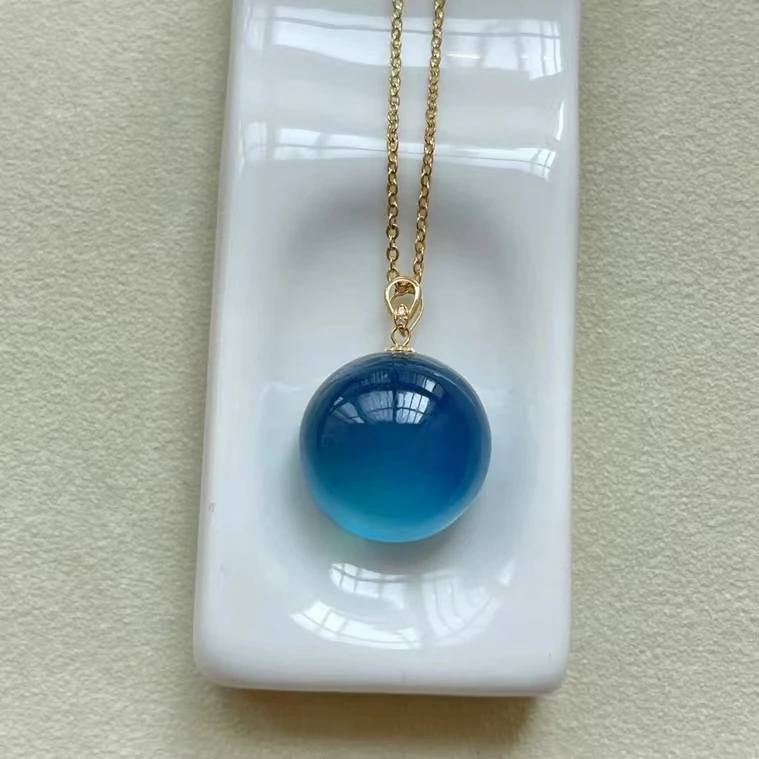 

Genuine Natural Blue Aquamarine Round Pendant Brazil 29*16.8mm Women 925 Sterling Silver Aquamarine Deep Blue Necklace AAAAA