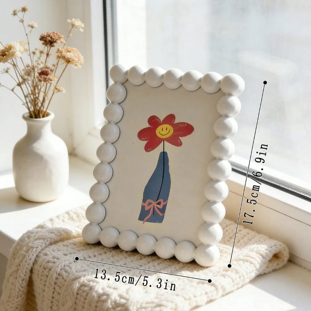 Cute Beaded Cartoon Photo Frame Round Ball Bead Border Decorative Picture Holder Tabletop Display Frame for Art Print Card Photo