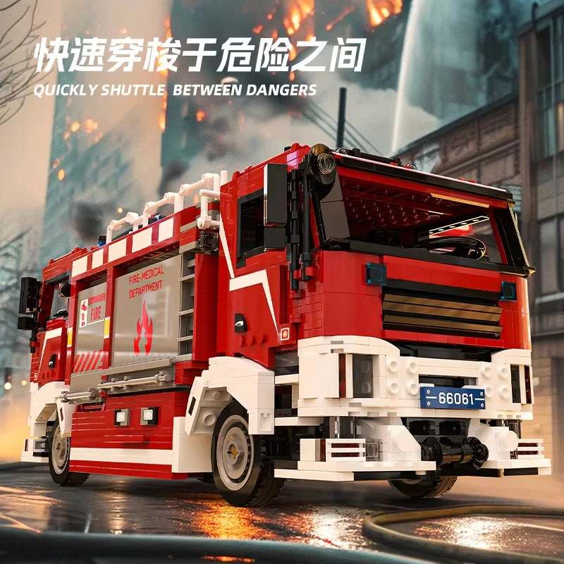 

2713 шт. пожарно-спасательная машина, строительные блоки MOC, двойная головка вождения, городской спасательный распылитель воды, модель автомобиля, кирпичи, детские игрушки, подарки