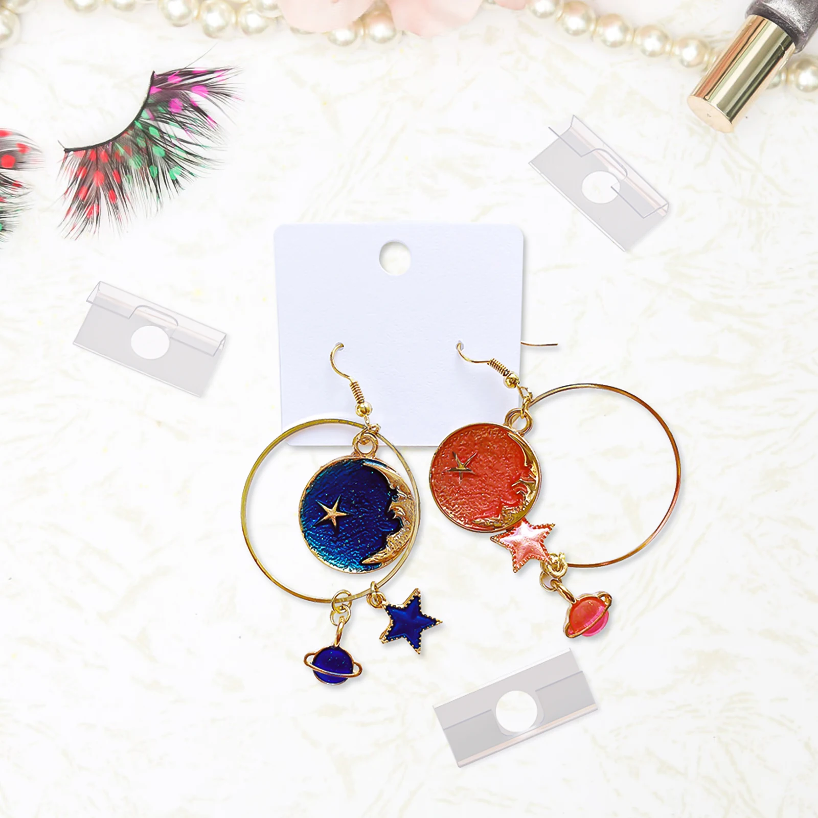 

200 PCS PVC Jewelry Card Back Hook Adhesive Ear Ring Hooks Hanging Earring Display Necklace