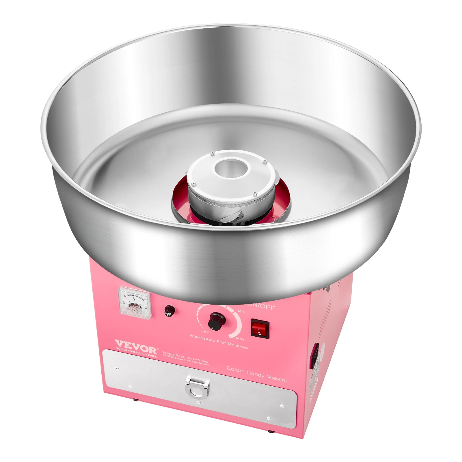 SucceBuy Electric Cotton Candy Machine Commercial Candy Floss Sugar Maker with 20.5 in Stainless Steel Bowl Sugar Scoop Pink