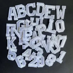 A~Z English Alphabet Letters,0~9 Jersey Numbers Badges Clothes Stickers,White Applique Embroidery Iron On Patches For Clothing