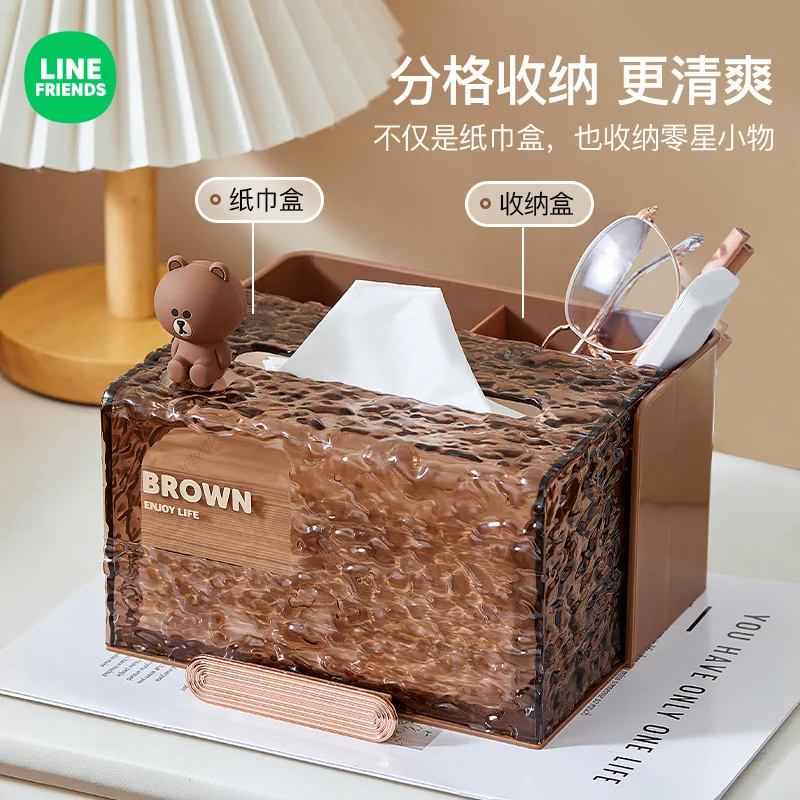 

LINE FRIENDS Anime Kawaii Brown Doll Tissue Storage Box Waterproof Wall Hanging Non Perforated Tissue Box Living Room Bathroom