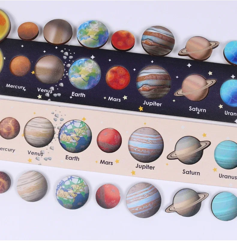 Rompecabezas de madera con sistema Solar para niños, juego de mesa para niños y niñas, regalos educativos de aprendizaje, 8 planetas, sistema Solar, rompecabezas de madera