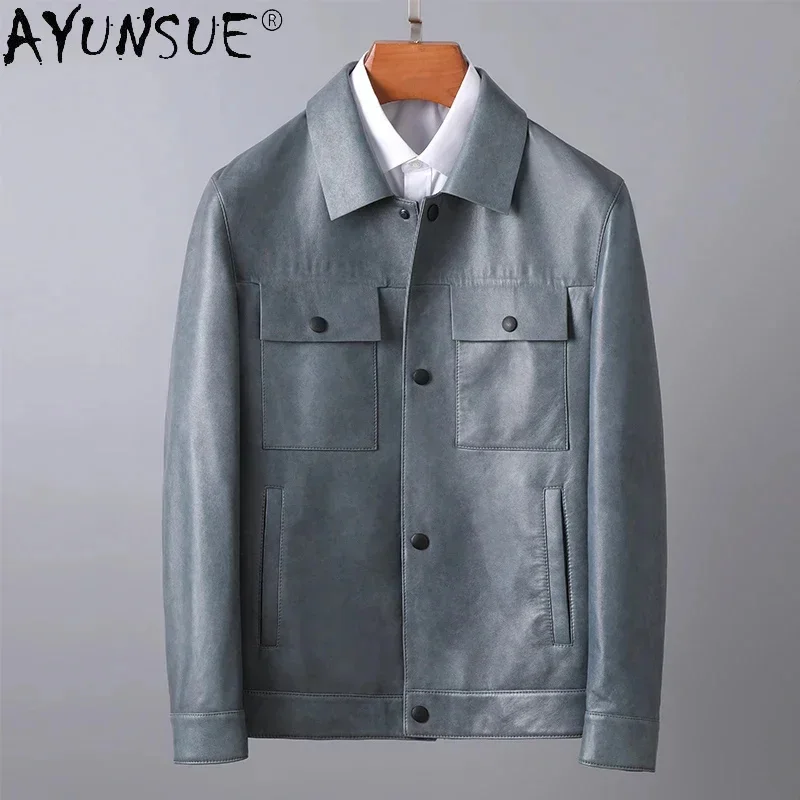 AYUNSUE 2025 Men Clothing Autumn Men's Jackets Sheepskin Genuine Leather Jacket Mens Clothes 5XL 6XL Ultra-thin Coat Ropa LXR465