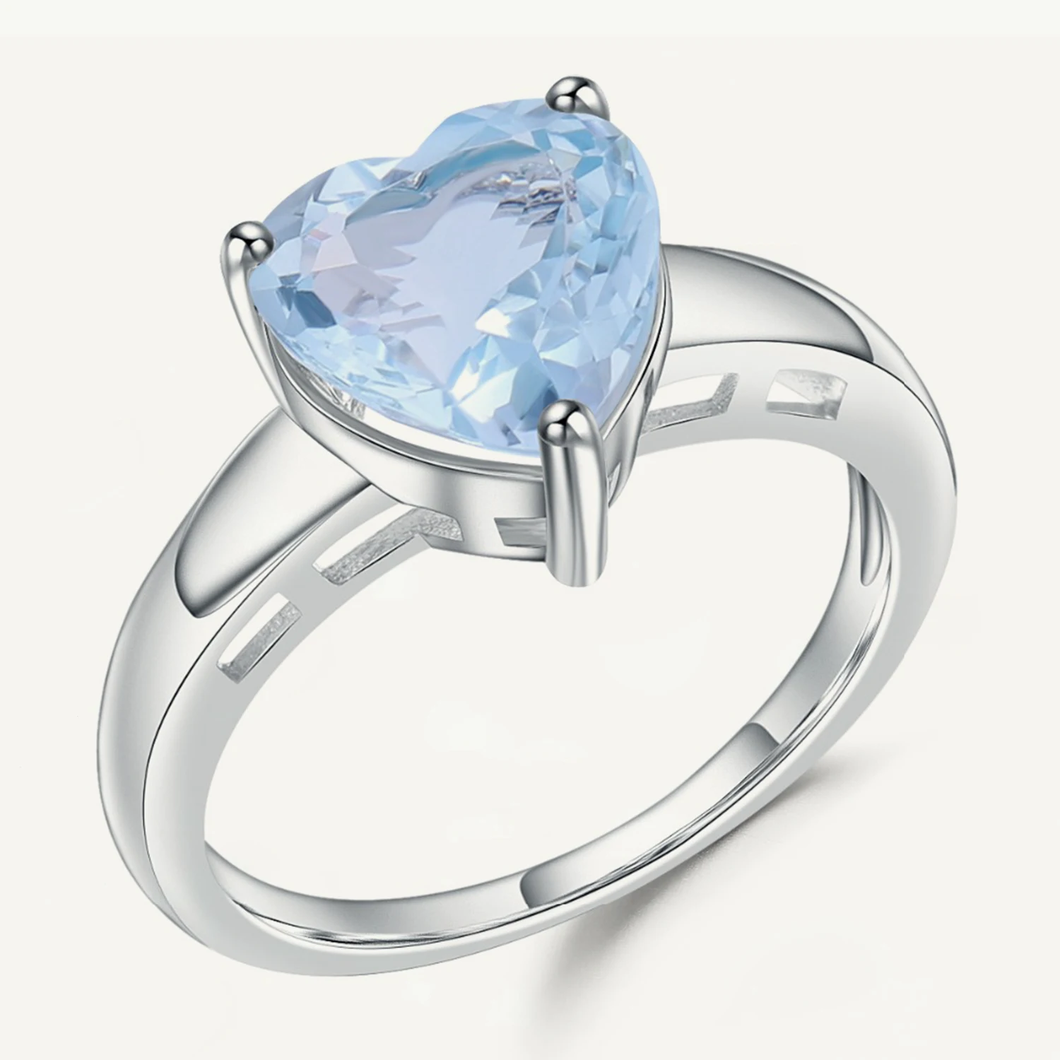 

GEM'S BALLET 3.17Ct Natural Sky Blue Topaz Heart Rings For Women 925 Sterling Silver Classic Gemstone Wedding Rings Fine Jewelry