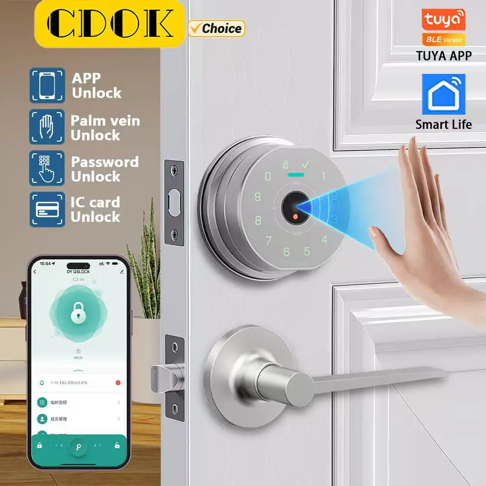 CDOK K10 Smart Lock, Palm Vein/Fingerprint Unlocking, Support Remote Dynamic Password, Alloy Material, Safe and Durable