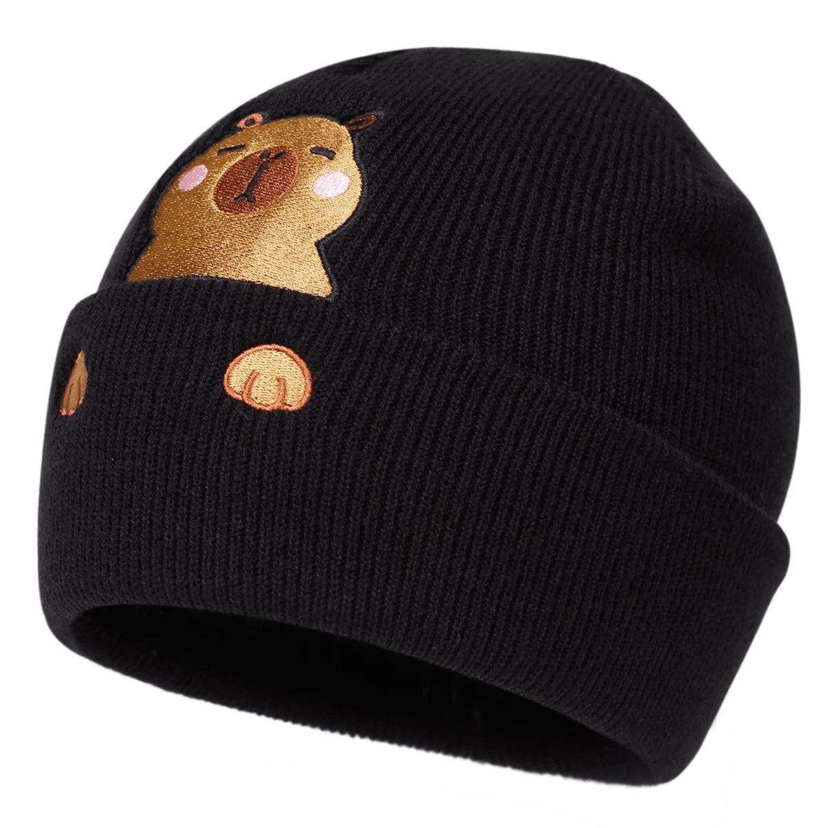 cute capybara embroidered knitted hat autumn and winter outdoor sports event casual warm woolen hat, bean hat