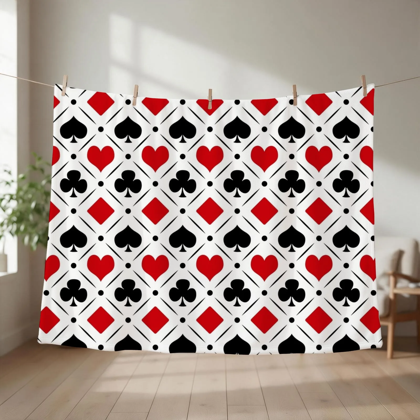 Playing card suits symbols Throw Blanket couch cozy soft plush fuzzy picnic outdoor blanket