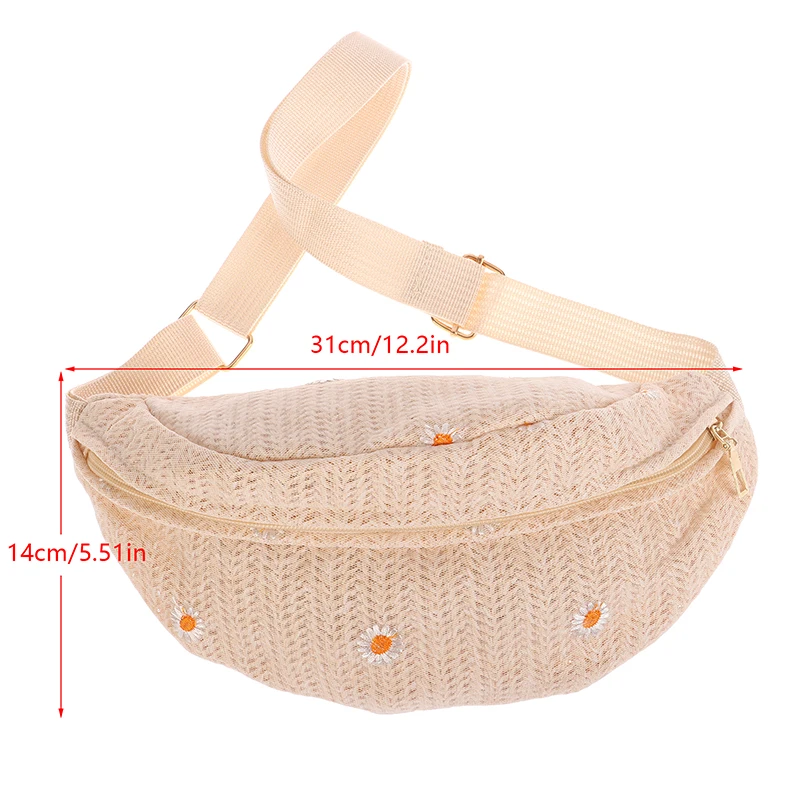 Women\'s Waist Bag Straw Woven Ladies Shoulder Crossbody Bags For Women Summer Fanny Pack Phone Female Chest Bag