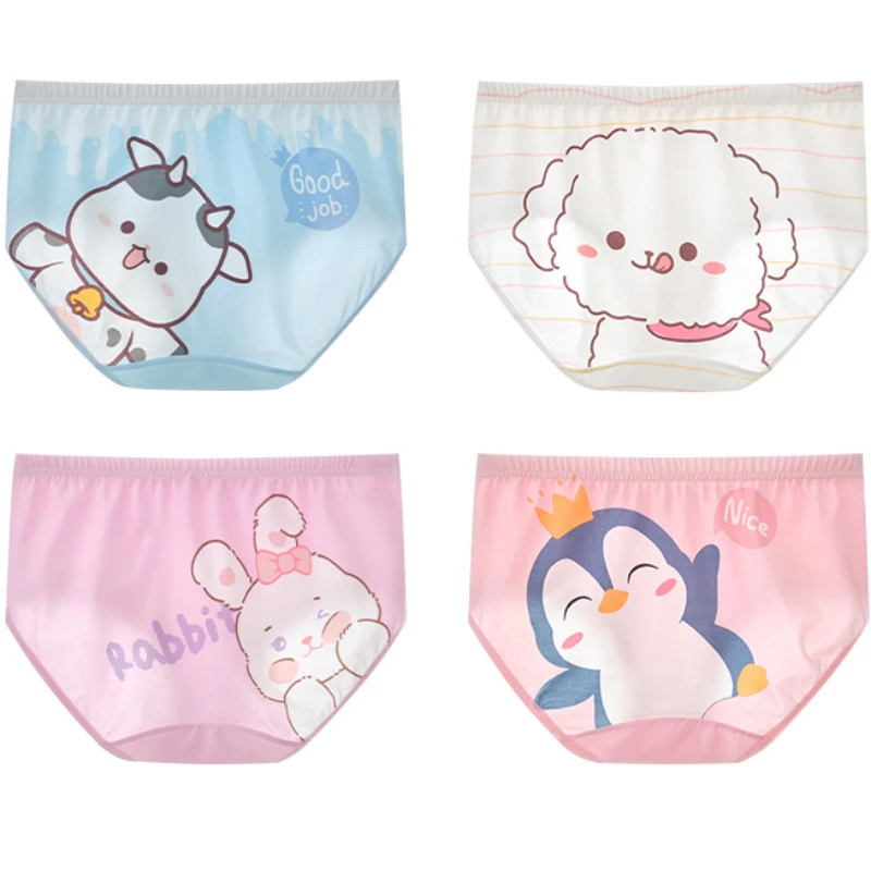 Summer Thin Breathable Briefs for Girls Modal Antibacterial Panties 4PCS Cute Cartoon Print Knickers 2+y Young Child Underwears