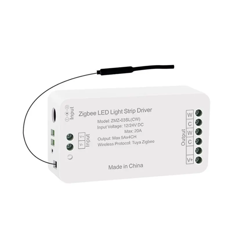 A02F-Zigbee CW LED Light Strip Driver Dual-White CCT Dimmer 12/24V 20A Max Works For Tuya Homekit Alexa Smartthings APP