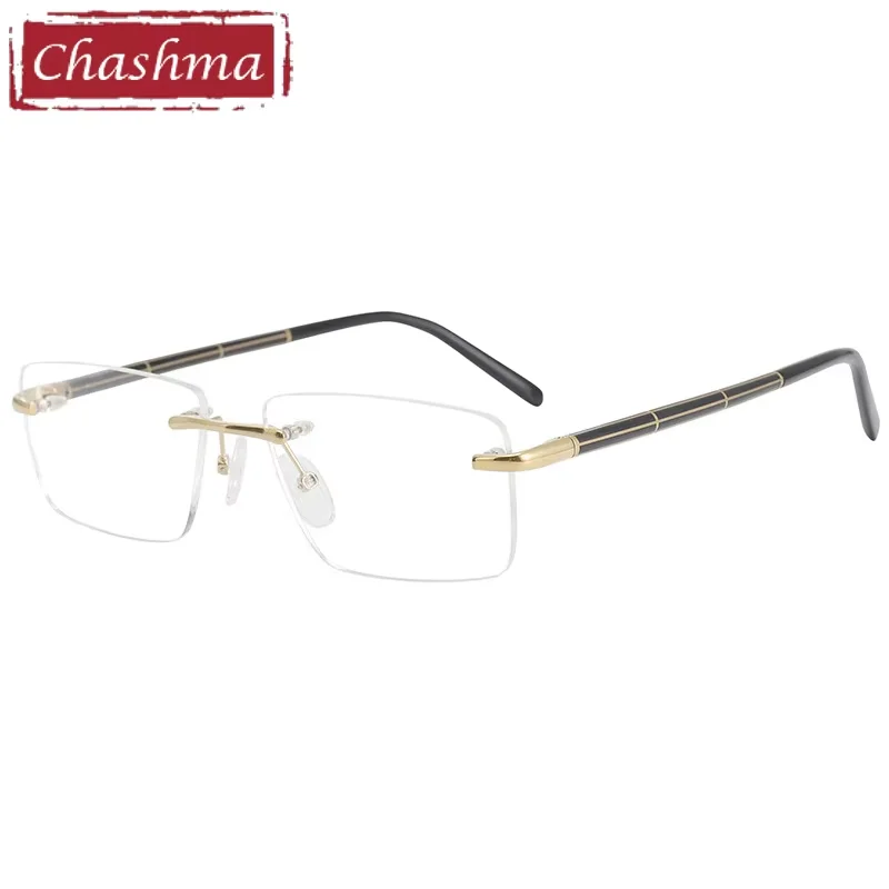 Chashma Prescription Glasses Rimless Pure Titanium Frame Spring Hinge Quality Optical RX Crystal Spectacle No Fading No Rust