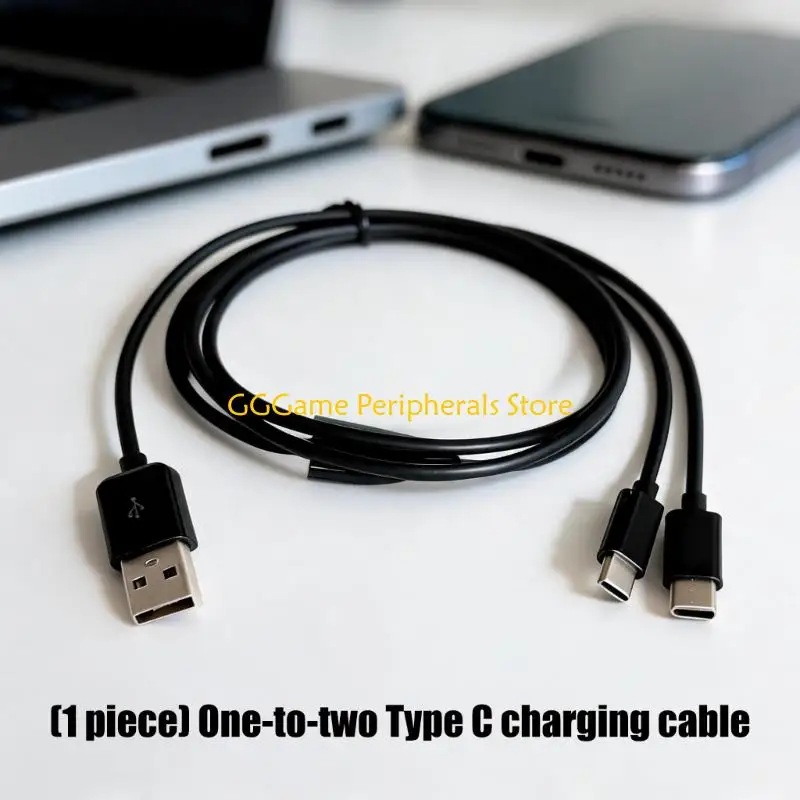 U55B Type C Charging Cable 2 in 1 Supports Simultaneous Charging For 2 Devices With 75cm Main Line &25cm Branches For Desk