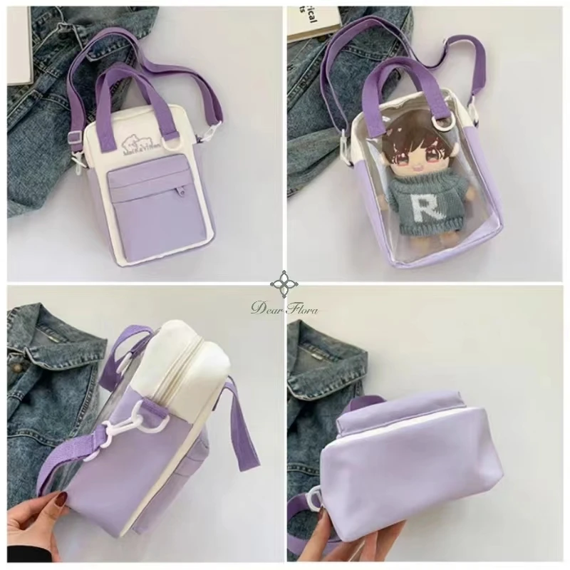 Girls New Cute 20cm Doll Bag Y2K Versatile Transparent Pocket Shoulder Crossbody Bags Simple Basic Ita Bag Student Handbag Purse