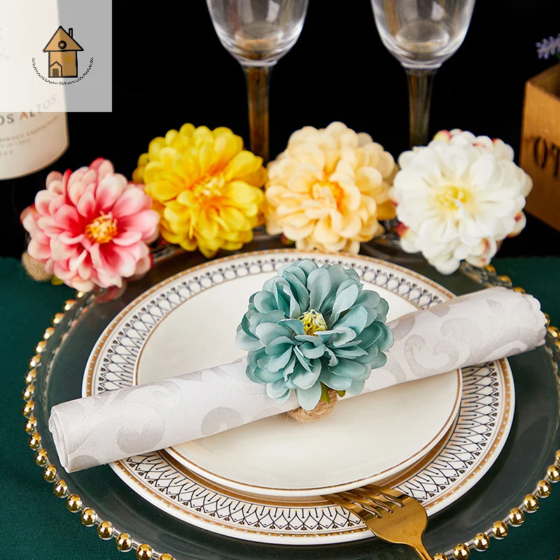 

6Pcs Flower Napkin Holders Rings Artificial Floral Napkin Rings Handicraft Flower Napkin Rings Table Decoration For Wedding