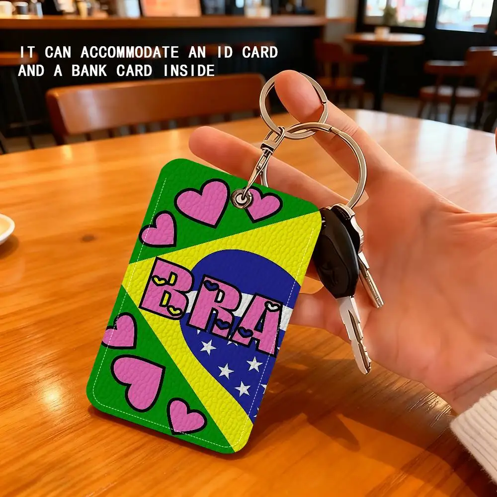 Football Series PU Soft Leather Rectangular Keychain Card Holder, Badge Student ID Bus Elevator Card Protector,Fashion Accessory