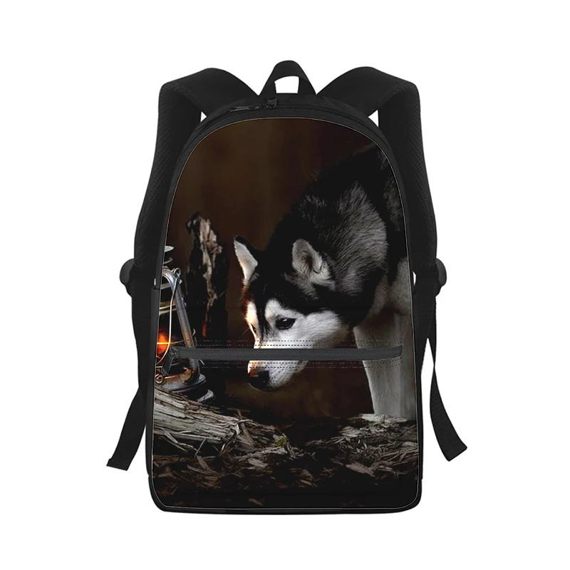 Husky dog tas punggung Laptop Pria Wanita, ransel berpergian cetakan 3D untuk sekolah murid anjing lucu keren