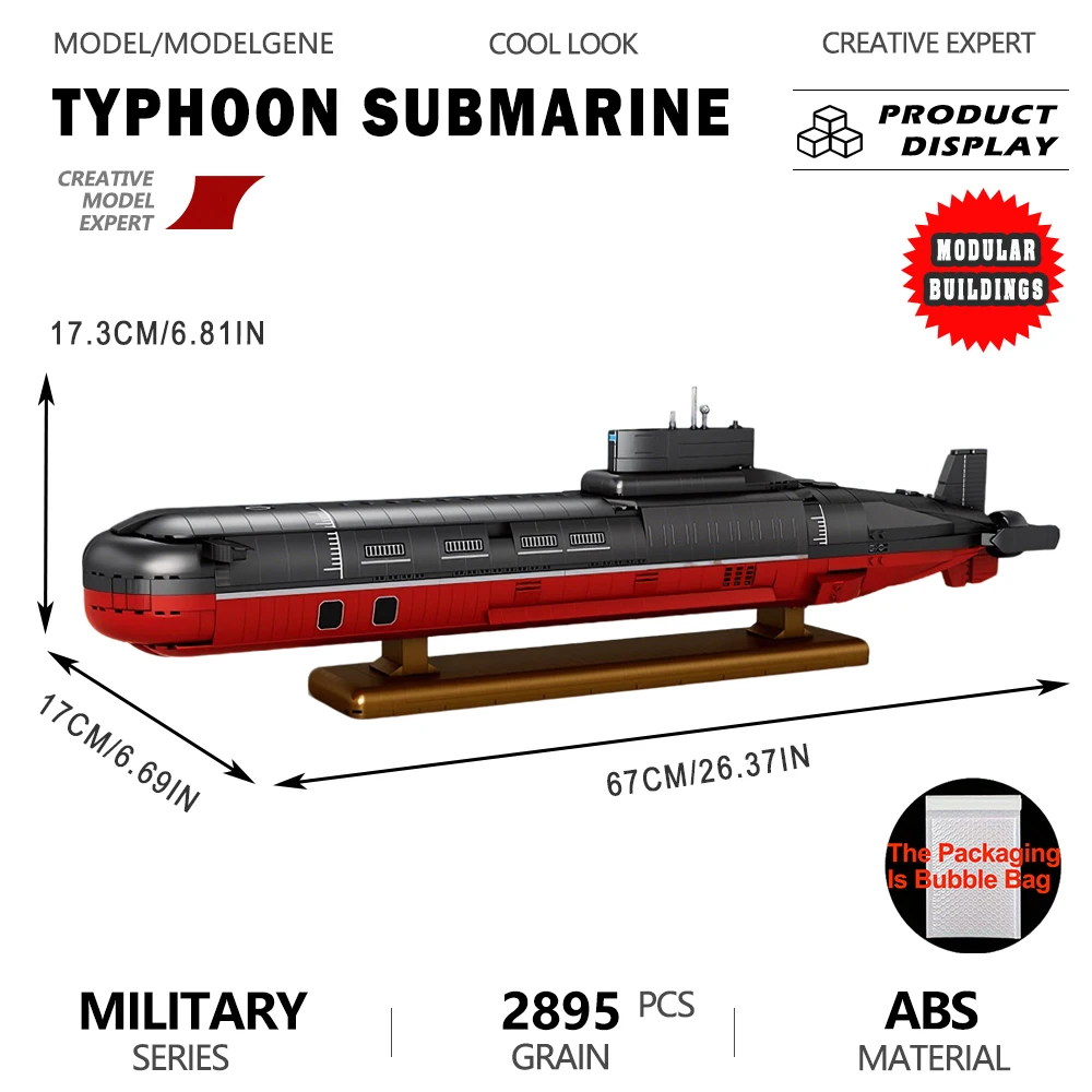 Typhoon-klasse onderzeeër model bouwstenen montage militaire stenen Shark Project 941 module sets speelgoed kerstcadeau voor kinderen