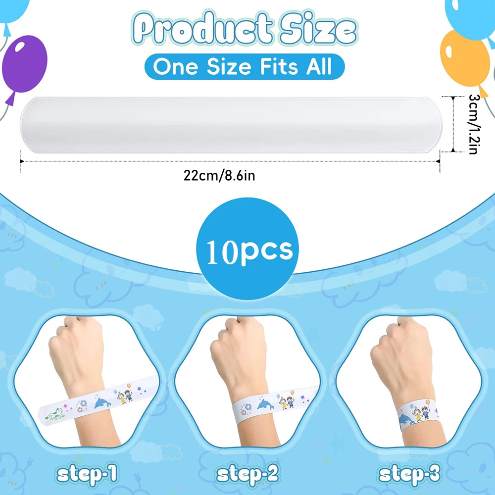 10 Stück PVC-Schlagarmbänder, weiß, DIY, leere Schnappbänder, kreative leere Armbänder für Kindertag, Geburtstag, Mitbringsel – Detail 2