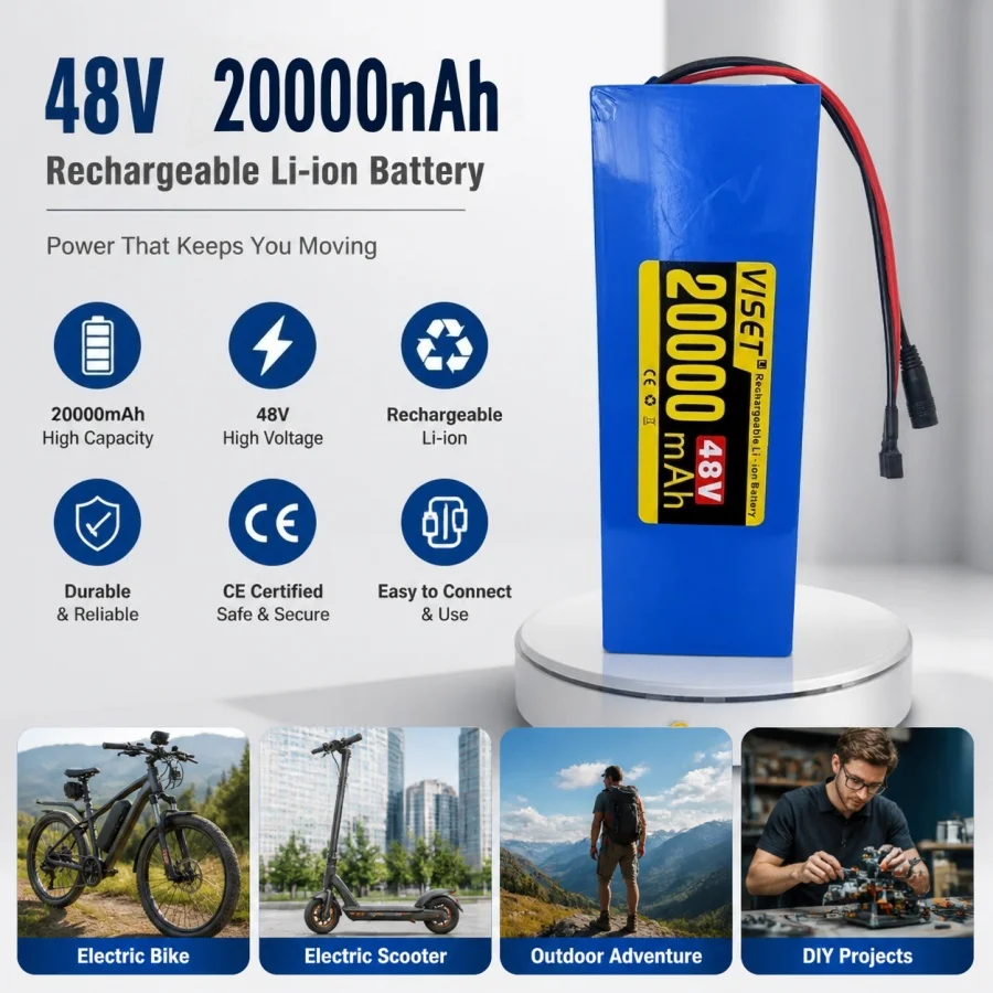

New VISET 48V10-20Ah 18650 Li-ion battery with built-in BMS 250-1500W high-power battery EScooter Ebike Battery Pack charger