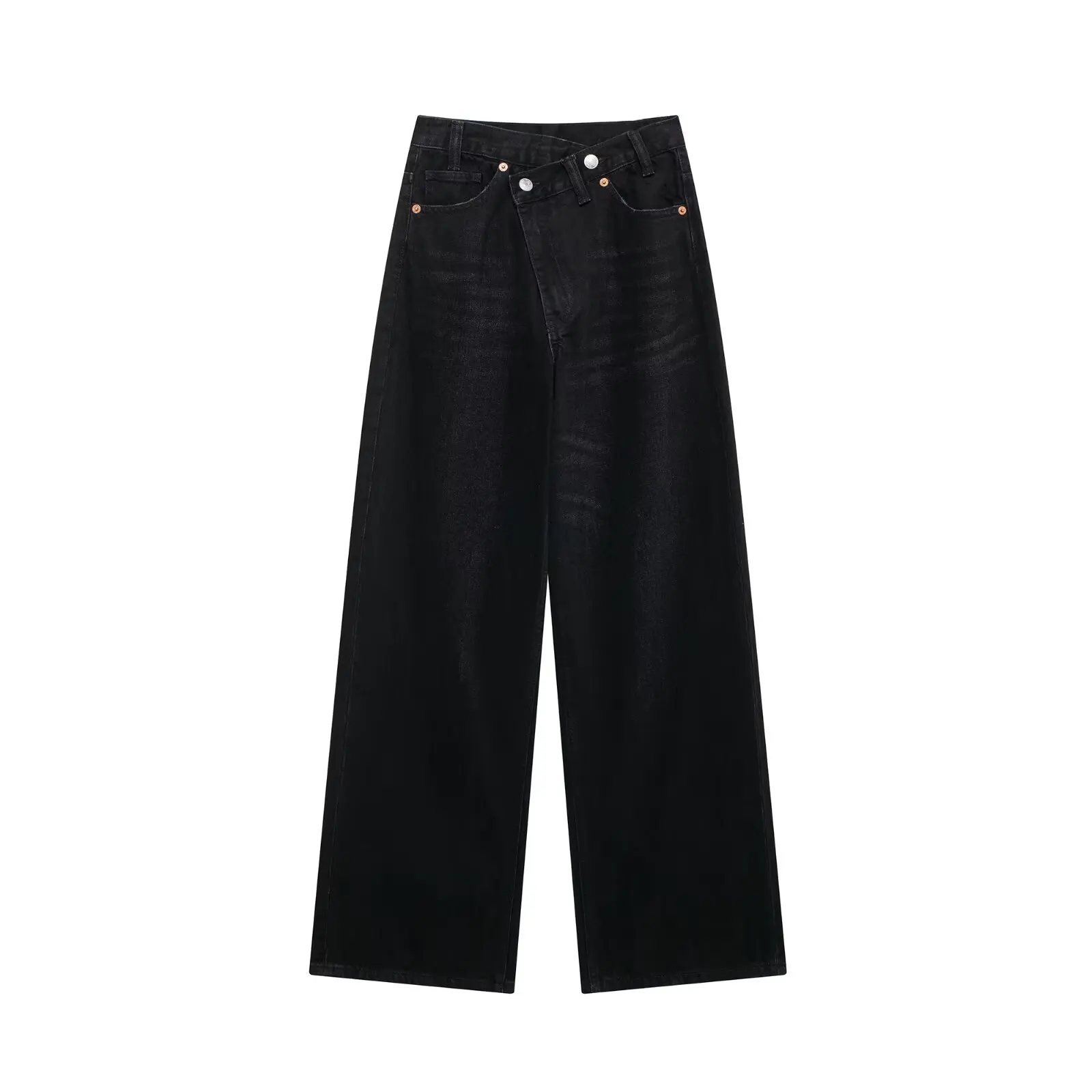 Trendy Straight Jeans Women Clothing Luxury Baggy Wide Leg Pants Double Lapel Asymmetrical Denim Trousers Irregular Streetwear