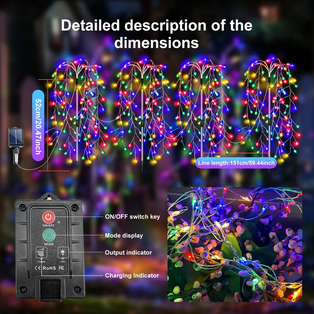 Luci a corda petardo impermeabili per esterni ad energia solare 420/680 LED con 8 modalità luci solari da giardino per percorso cortile Landsca