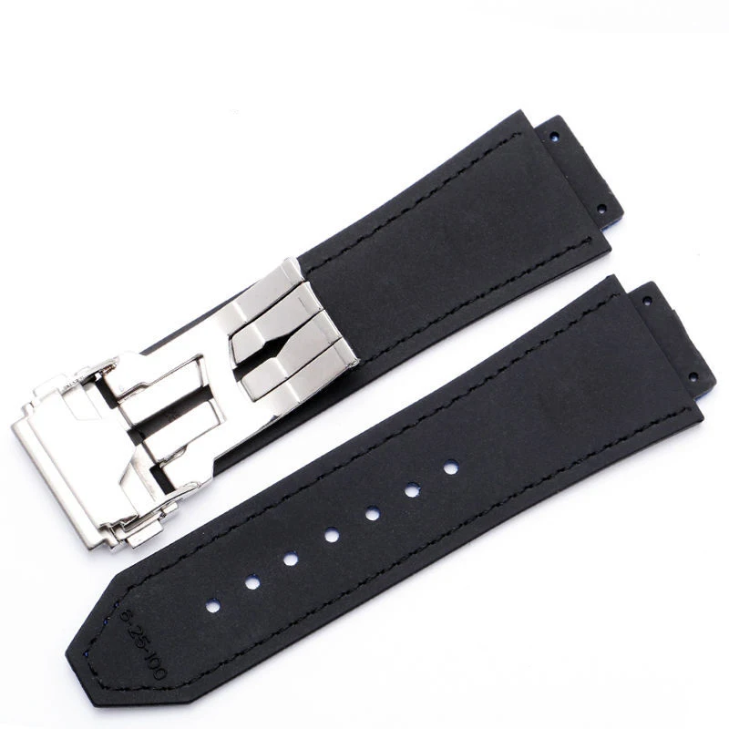 Genuine Leather Watch Band For HUBLOT BIG BANG 25X19mm Waterproof Men Black Green Blue Watch Straps Chain Watch Rubber Bracelet