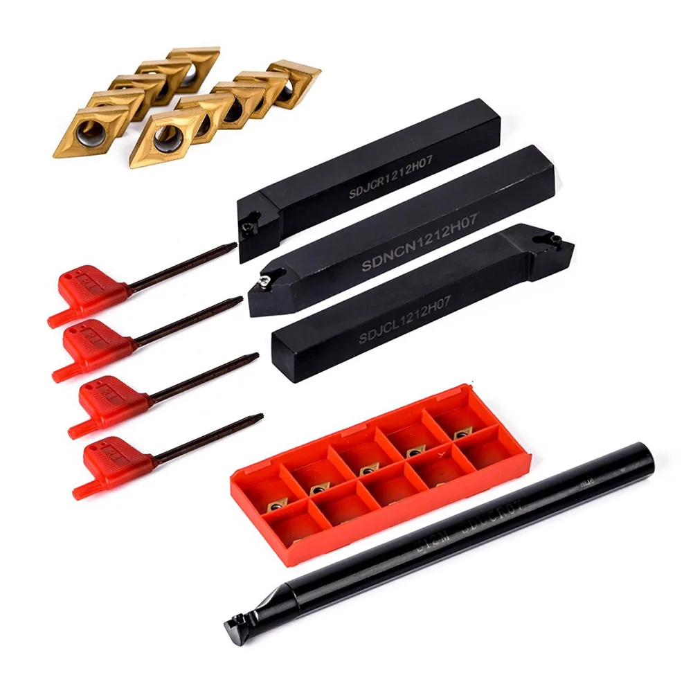 4x 12mm Lathe Turning Tool Holder Boring Bar DCMT +10pcs 0702 Carbide Insert Set Hand Tools Parts Power Tool Accessories