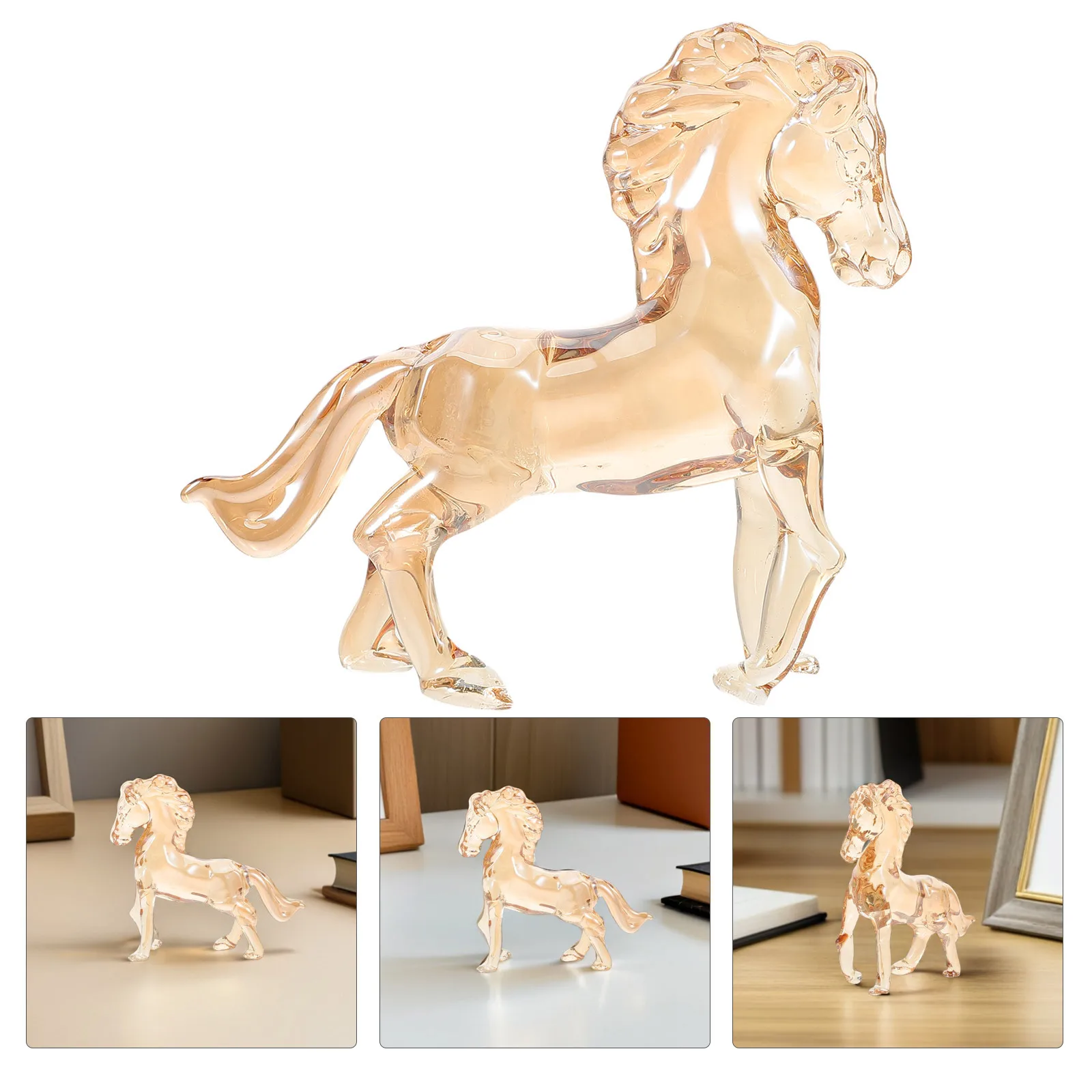 

Crystal Horse Carved Decor Realistic Animal Sculpture Tabletop Ornament Office Home Decorative Horse Centerpiece