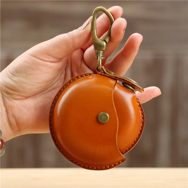 Genuine Leather Small Round Coin Purse Bags Portable Creative Zero Wallet Headphone Cable Storage Bag Handcrafted Coin Purse