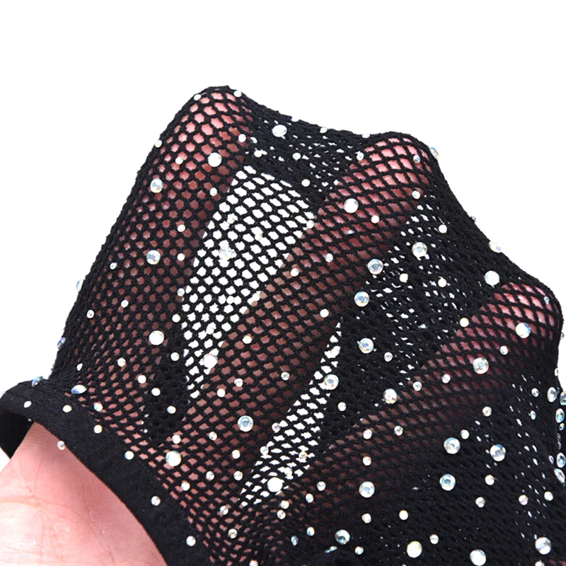 Nylon Tights Seamless Bikini Erotic Lingerie Black See-Through Sexy Fishnet Rhinestone Bodysuit for Women