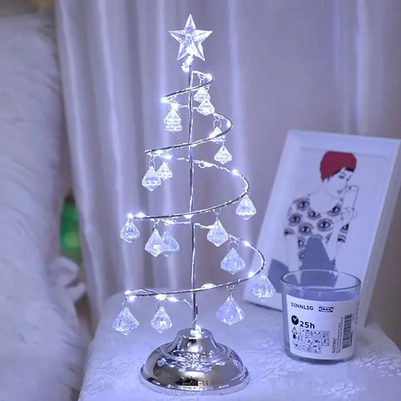Luz LED colgante de cristal para árbol de Navidad, lámpara de mesa con flores de escritorio, decoración moderna, plata y oro