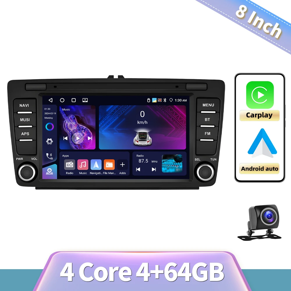 Podofo 8 inch Carplay Android autoradio voor Skoda Octavia II/MK2/Yeti/Rapid intelligent autosysteem 2din GPS navigatie RDS