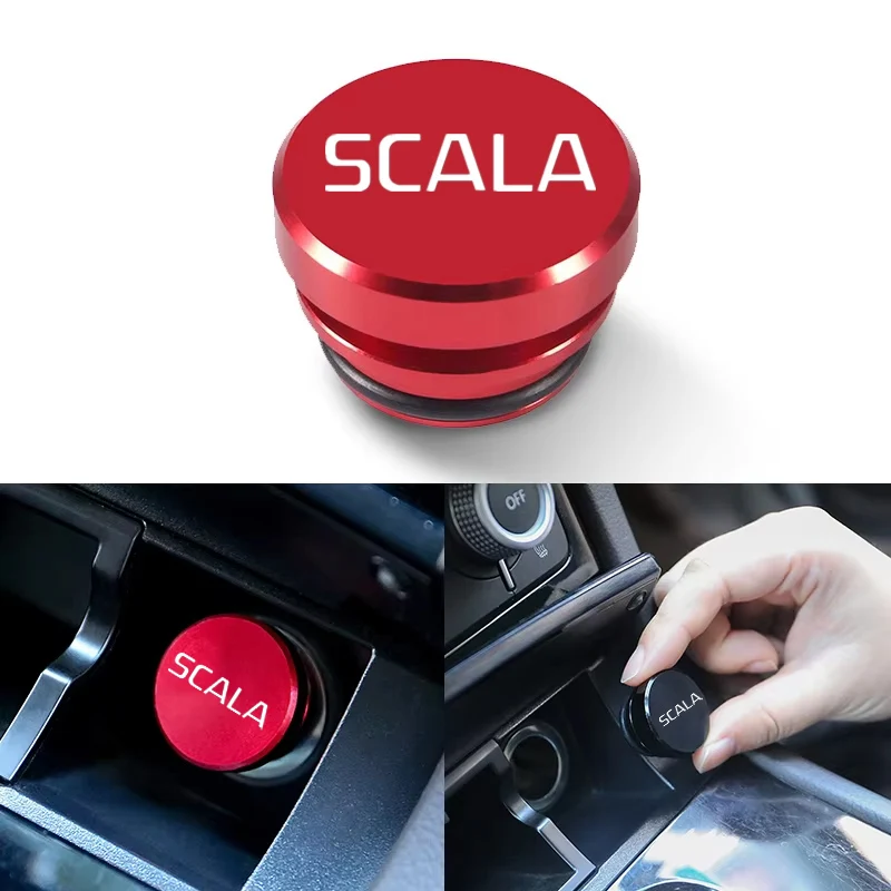 

Для Skoda Scala 1 шт., крышка автомобильного прикуривателя, черный, красный, кнопка выброса, автомобильные аксессуары, интерьер, металлический пылезащитный чехол, автомобильный