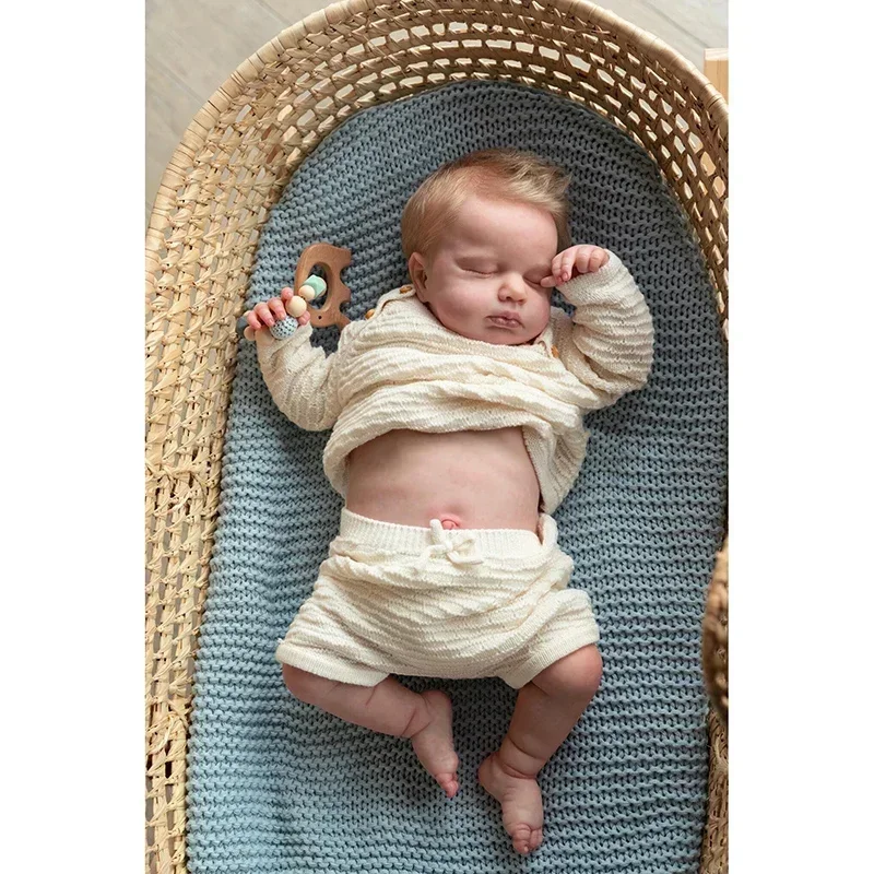 

19inch Loulou Full Body Newborn Baby Doll Handmade Lifelike Reborn Sleeping with 3D Painted Skin Visible Veins Art Doll