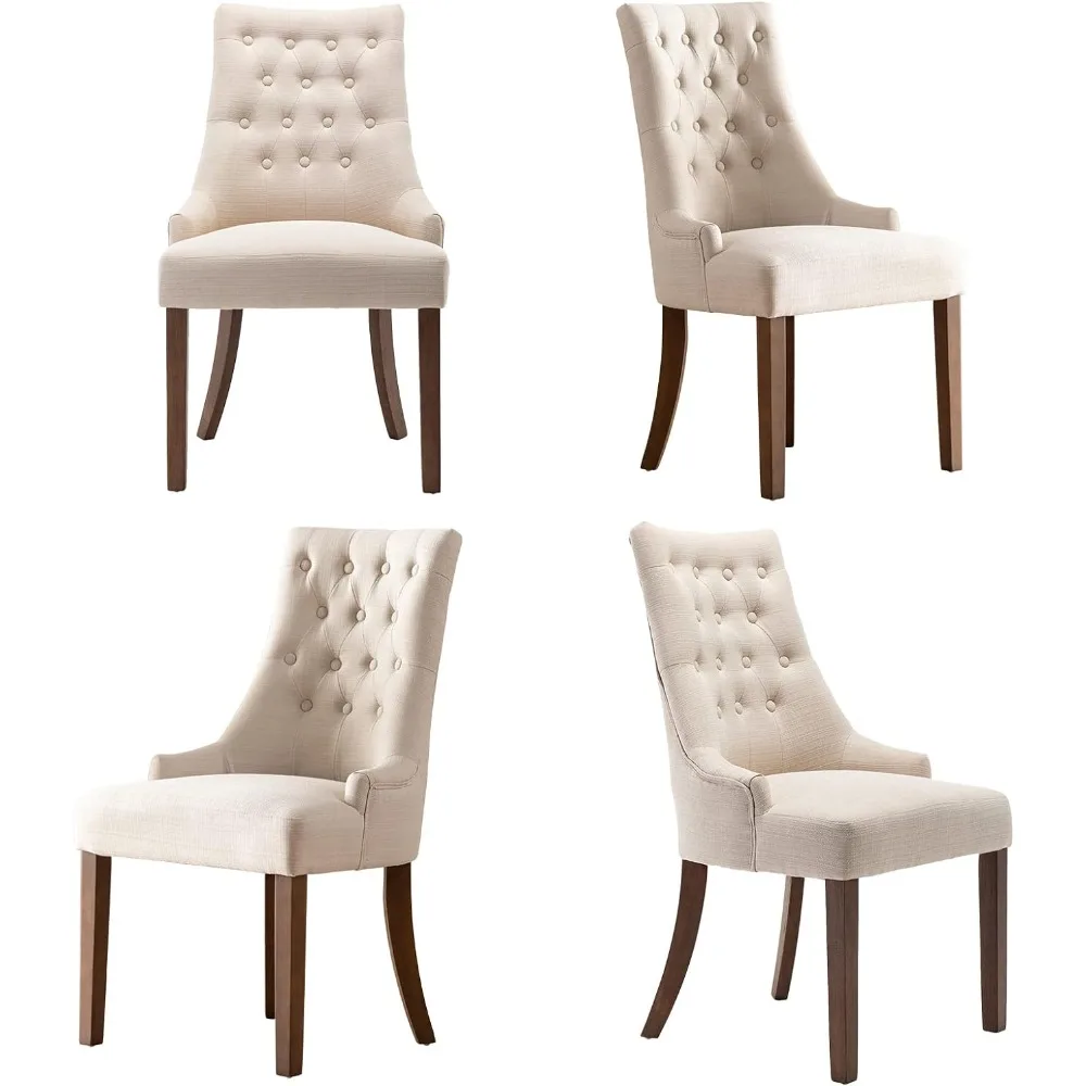 Wingback Upholstered Dining Chair 4-piece Set, Fabric Side Dining Room Chair with Tufted Buttons, Family Dining Room Chair